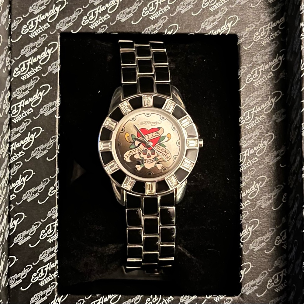 Ed Hardy Silver Stainless Steel Love Kills Slowly Women’s Watch